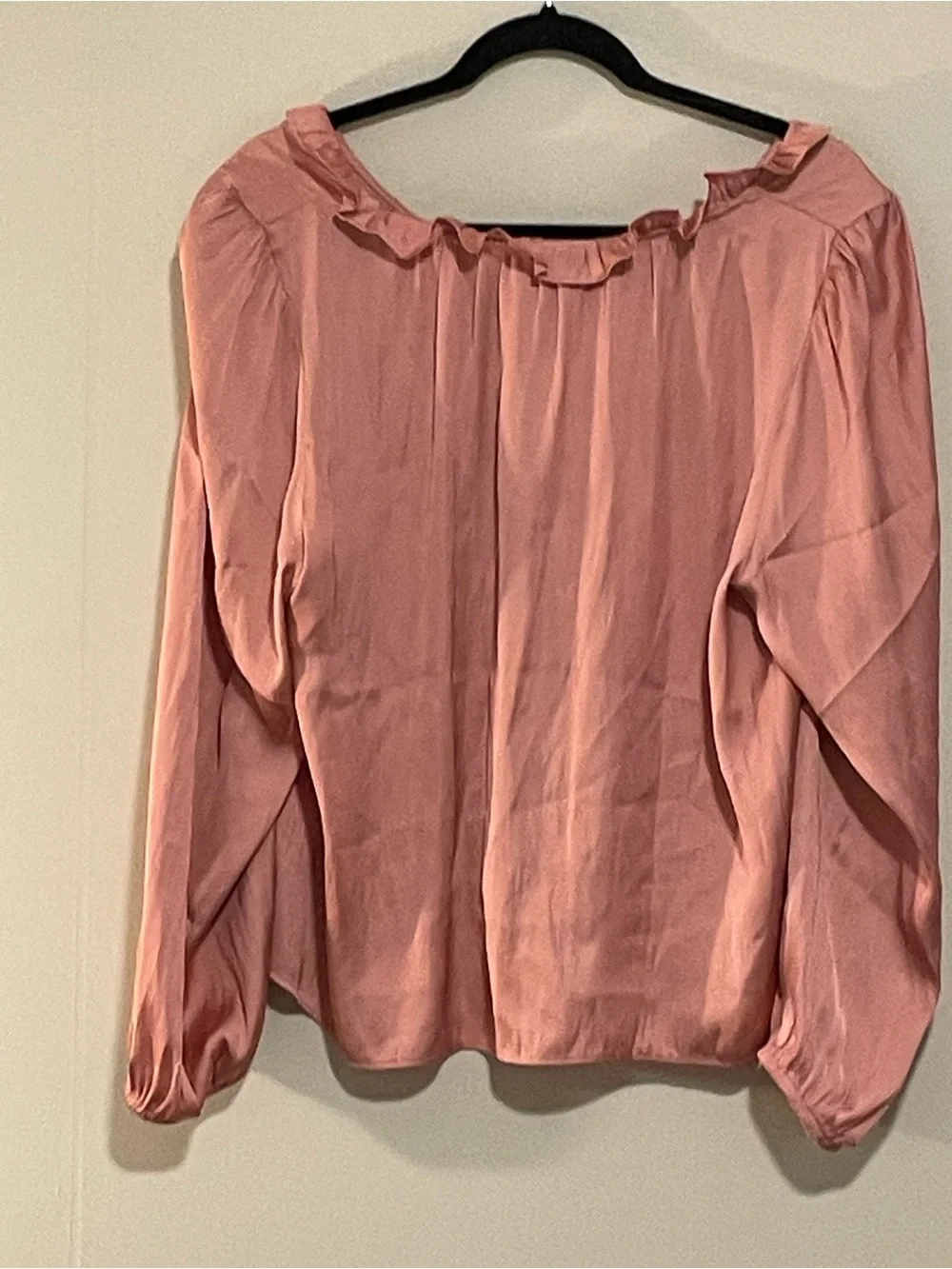 Joie Dusty Rose Ruffle-Neck Long Sleeve Blouse
